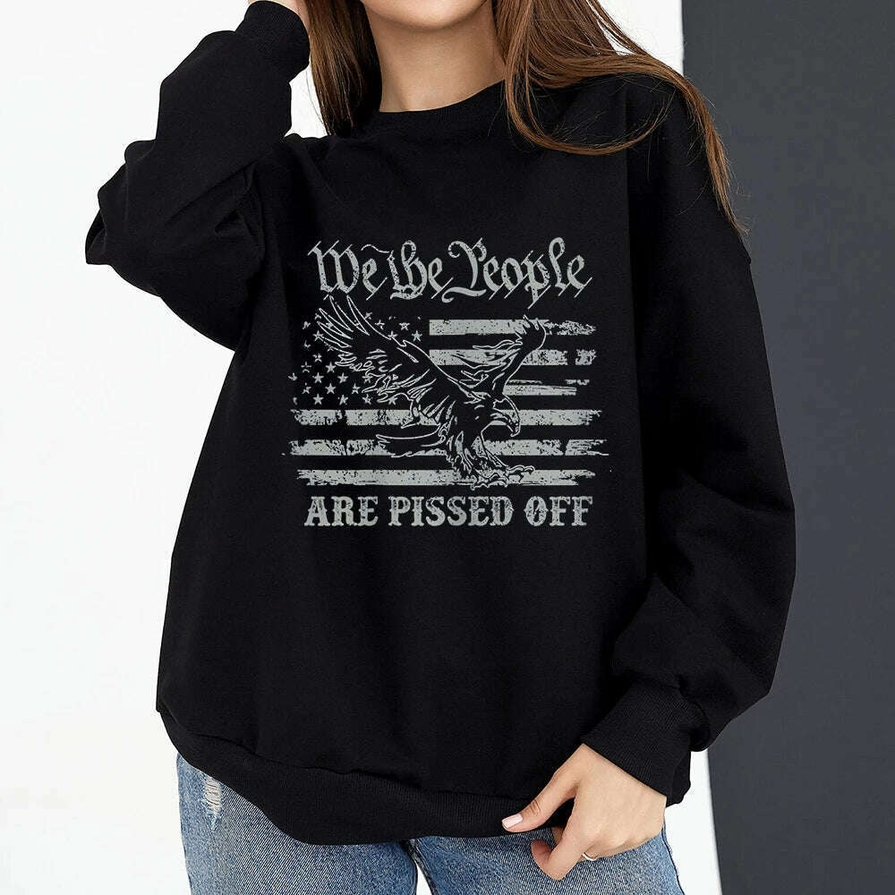 Vintage American Flag I Identify As A Pissed Off American Women Sweatshirt Fashion Long Sleeve O-neck Pullover Tops hoodies - KIMLUD