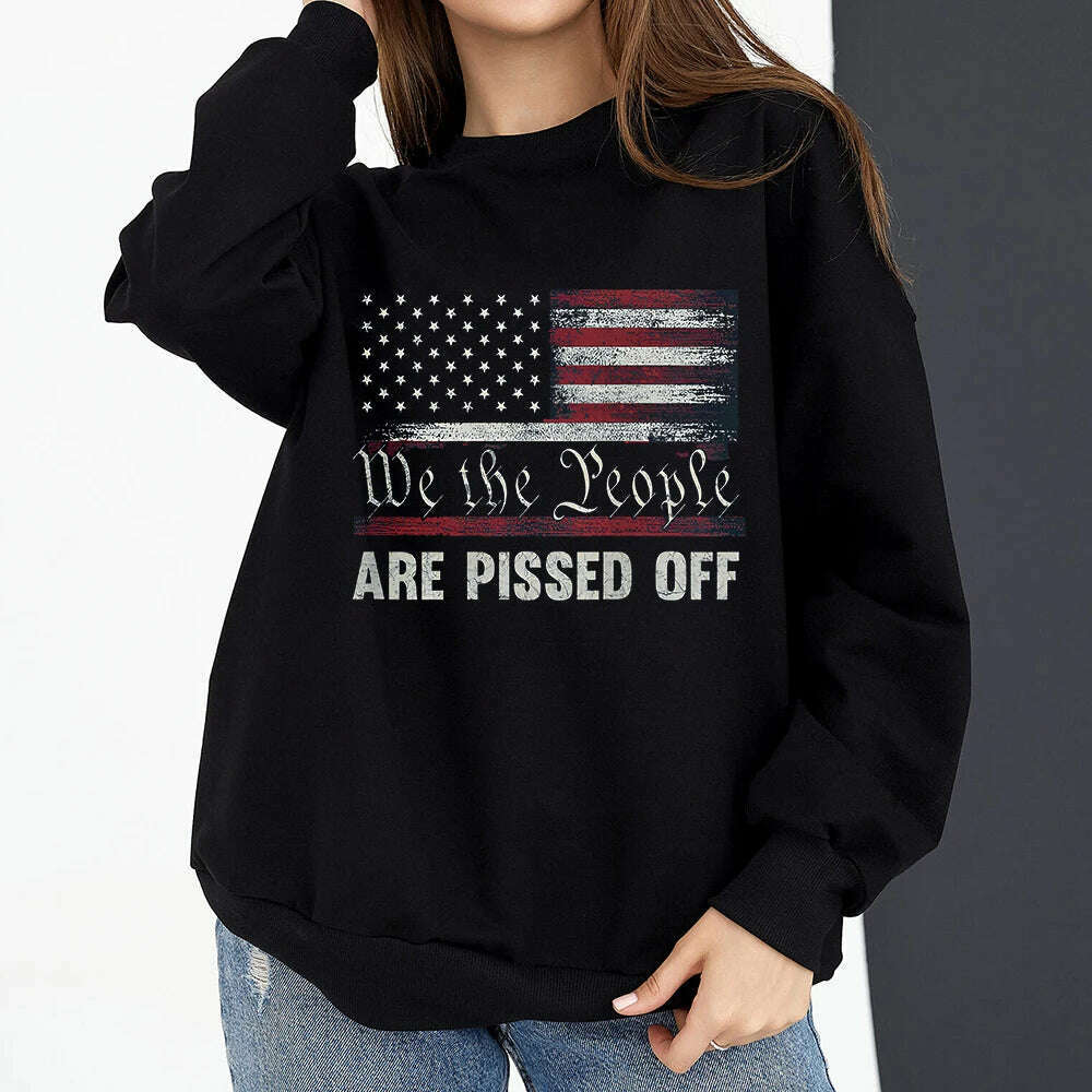 Vintage American Flag I Identify As A Pissed Off American Women Sweatshirt Fashion Long Sleeve O-neck Pullover Tops hoodies - KIMLUD