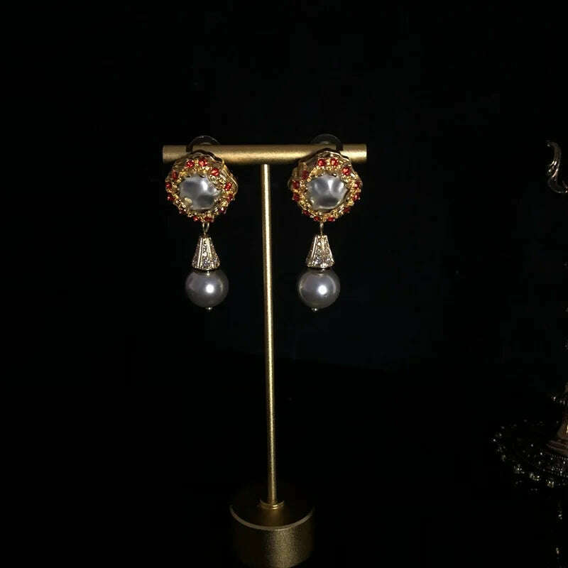 KIMLUD, vintage Baroque necklaces Exaggerate with a glazed pearl ultra long necklace sweater chain, KIMLUD Womens ClothesKIMLUD, vintage Baroque necklaces Exaggerate with a glazed pearl ultra long necklace sweater chain, Earrings, KIMLUD APPAREL - Womens Clothes