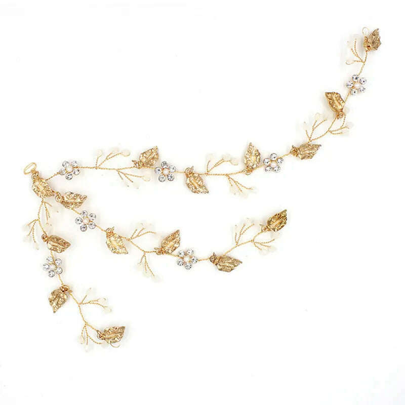 KIMLUD, Vintage Bridal Hair Accessories Gold Rhinestones Flower And Leaves Handmade Headband Bridal Headpiece Wedding Hair Accessories, KIMLUD Womens Clothes