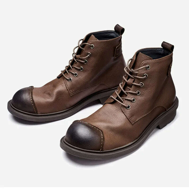 KIMLUD, Vintage Business Mens Boots Luxury Genuine Cow Leather Spring Work Shoes 2023 New Style Full Grain Leather Round Toe Ankle Boots, A / 38, KIMLUD APPAREL - Womens Clothes