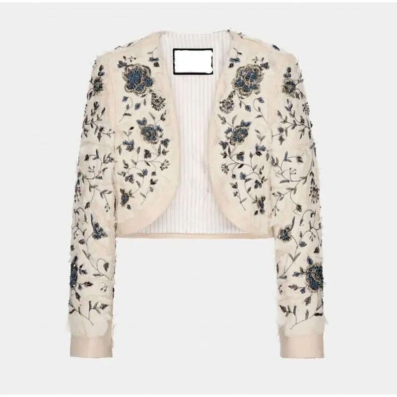 KIMLUD, Vintage Embroidery Single Breasted Coat For Women Fashion Stand Collar Long Sleeve Jacket Female Elegant High Street Overcoat, KIMLUD Womens Clothes