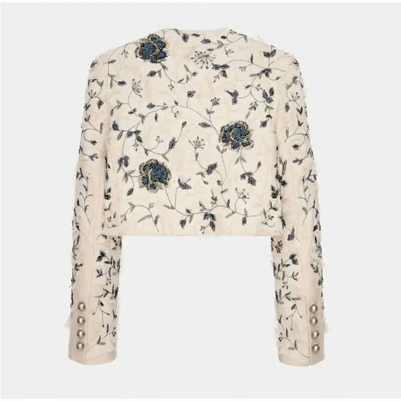 KIMLUD, Vintage Embroidery Single Breasted Coat For Women Fashion Stand Collar Long Sleeve Jacket Female Elegant High Street Overcoat, KIMLUD Womens Clothes