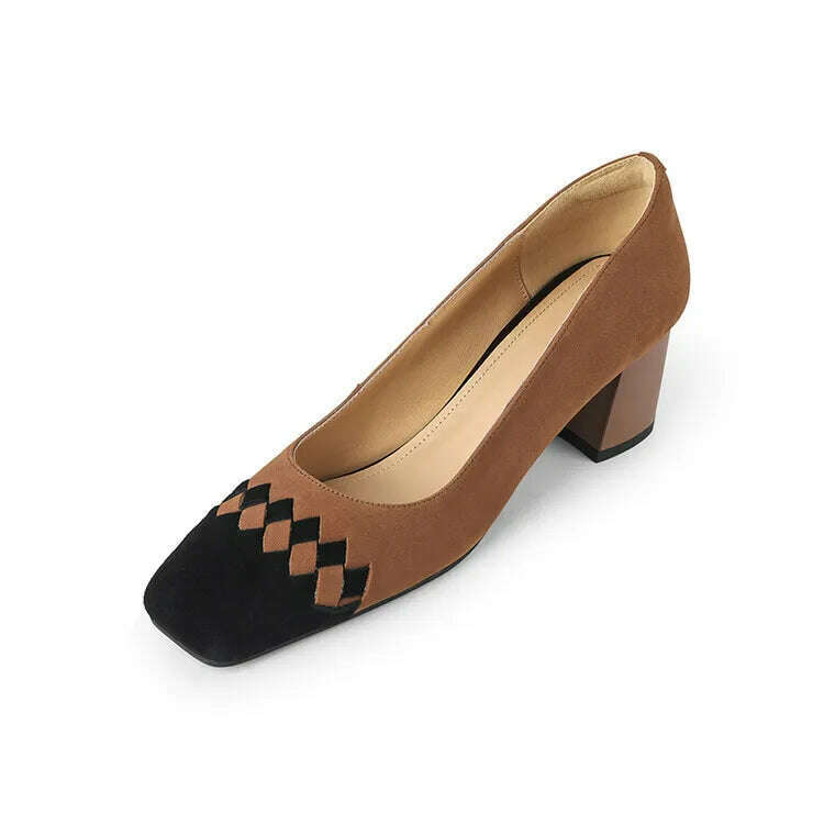 KIMLUD, Vintage Fashion Women Shallow Pumps Square Toe Weaved Design High Heels Size40 Office Lady Work Stilettos Chaussure Femmes, brown / 33, KIMLUD APPAREL - Womens Clothes