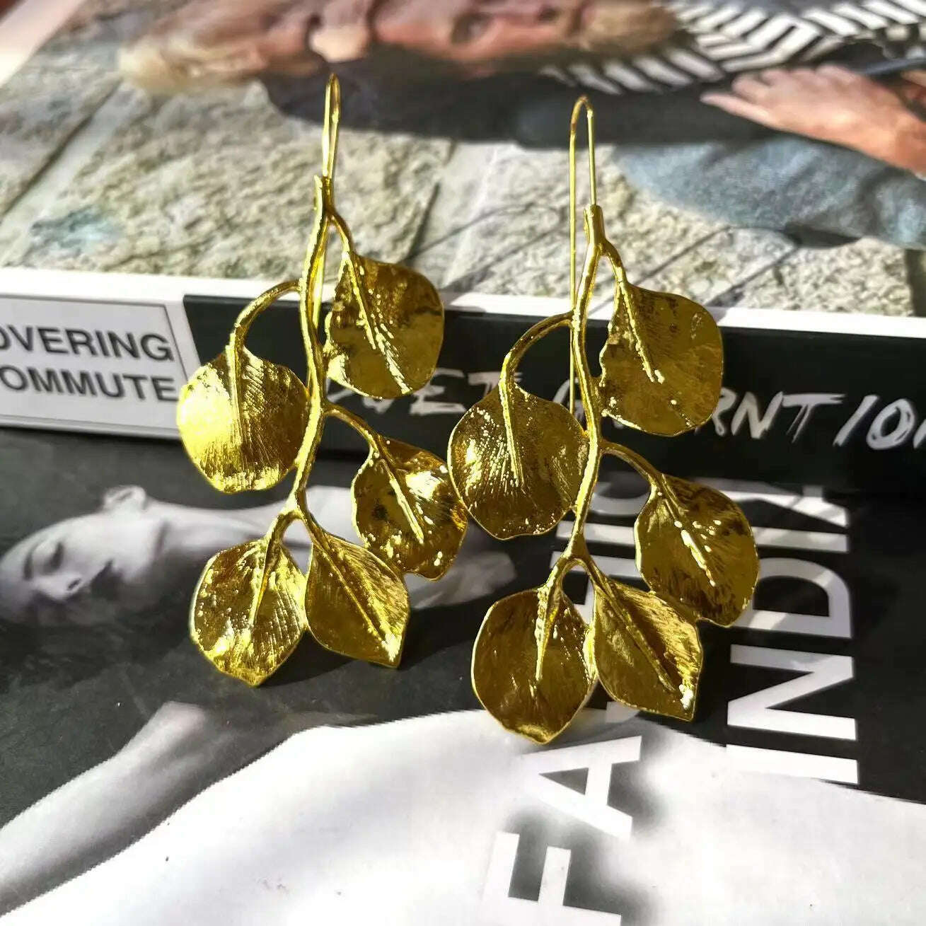 KIMLUD, Vintage Gold Color Ginkgo Leaf Earrings for Woman Party Casual Jewelry, g, KIMLUD APPAREL - Womens Clothes