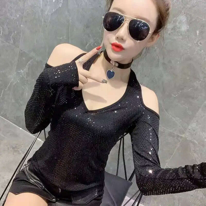 Vintage Gothic Female T-shirts Lantern Sleeve Turtle Neck Women Lace Shirt Autumn Female Tshirt Patchwork Grunge Aesthetic Tops - KIMLUD