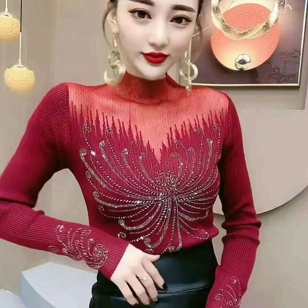 Vintage Gothic Female T-shirts Lantern Sleeve Turtle Neck Women Lace Shirt Autumn Female Tshirt Patchwork Grunge Aesthetic Tops - KIMLUD