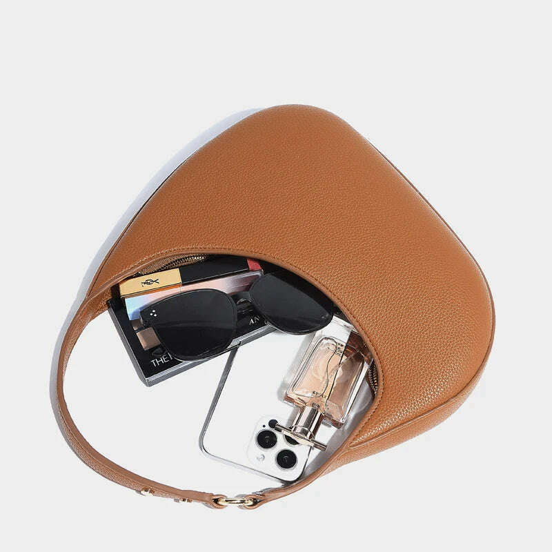 KIMLUD, Vintage Half Moon Bags For Women Luxury Designer Handbags And Purses 2024 New In PU Lychee texture Rivet Small Underarm Shoulder, KIMLUD Womens Clothes