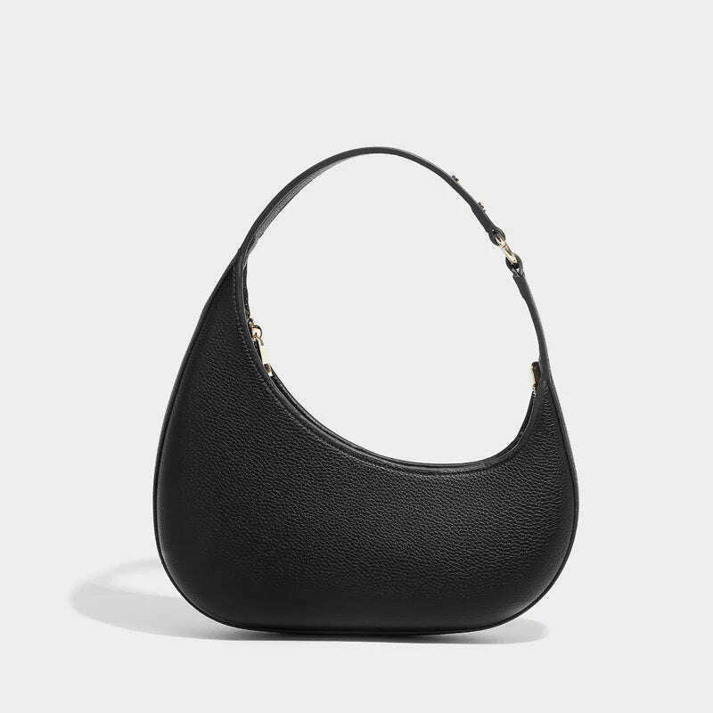KIMLUD, Vintage Half Moon Bags For Women Luxury Designer Handbags And Purses 2024 New In PU Lychee texture Rivet Small Underarm Shoulder, black / (20cm<Max Length<30cm), KIMLUD APPAREL - Womens Clothes