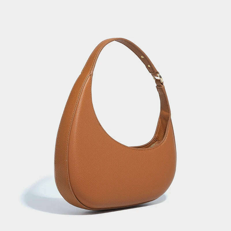 KIMLUD, Vintage Half Moon Bags For Women Luxury Designer Handbags And Purses 2024 New In PU Lychee texture Rivet Small Underarm Shoulder, brown / (20cm<Max Length<30cm), KIMLUD APPAREL - Womens Clothes
