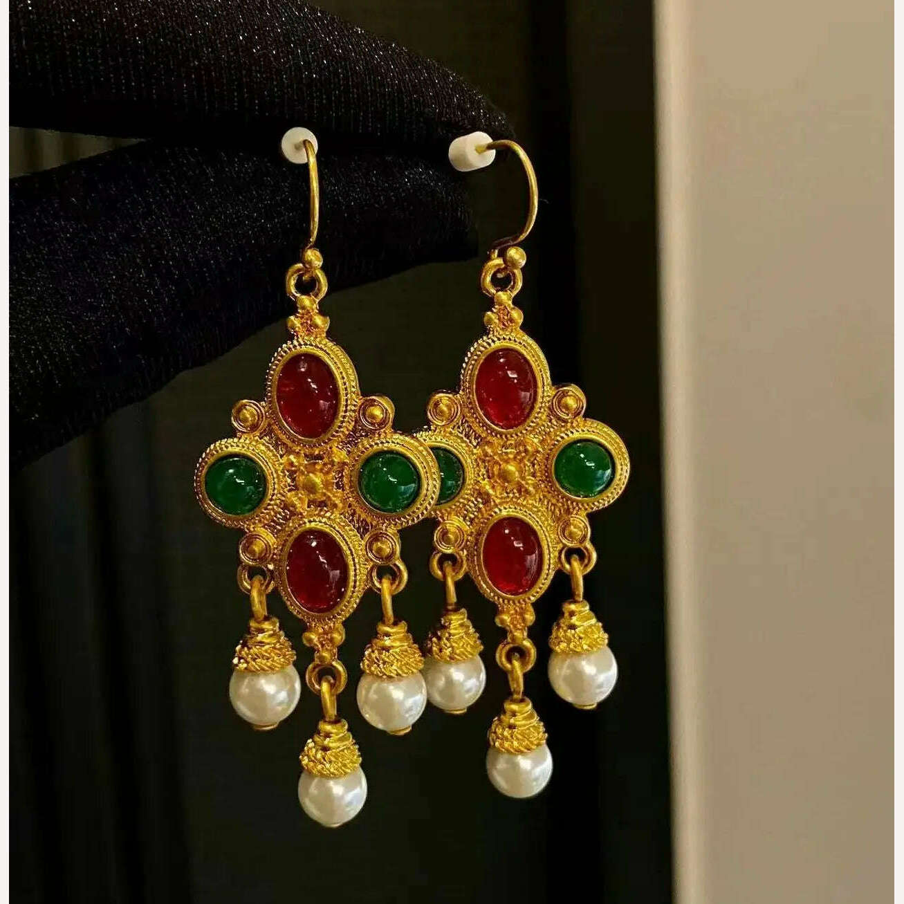 KIMLUD, Vintage high-end glass luxury big earrings for ladies 24K, KIMLUD Womens ClothesKIMLUD, Vintage high-end glass luxury big earrings for ladies 24K, green, KIMLUD APPAREL - Womens Clothes