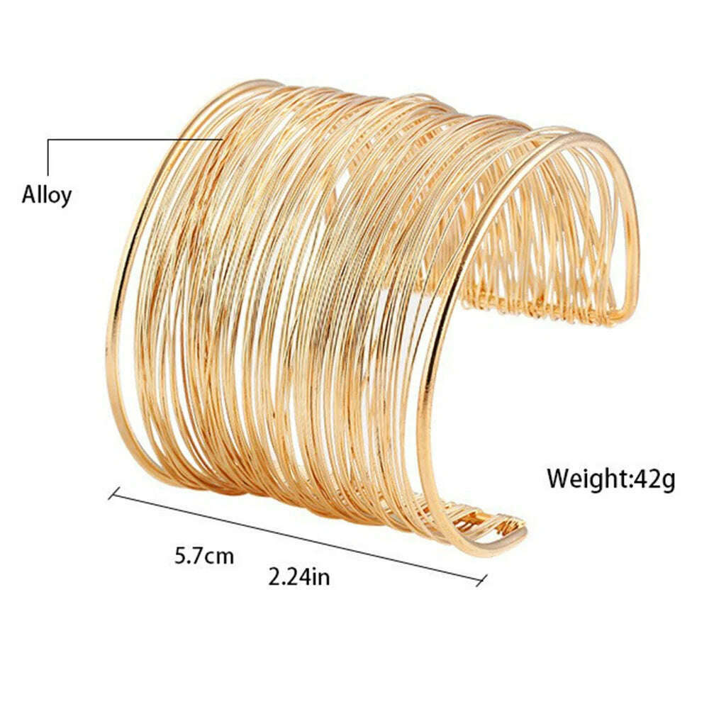 Vintage Hyperbolic Layered Gold Plated Wide Wire Bracelet Cuff Bangle for Women Exaggerated Wrist Wrap Bangle Hand Jewelry Gift - KIMLUD