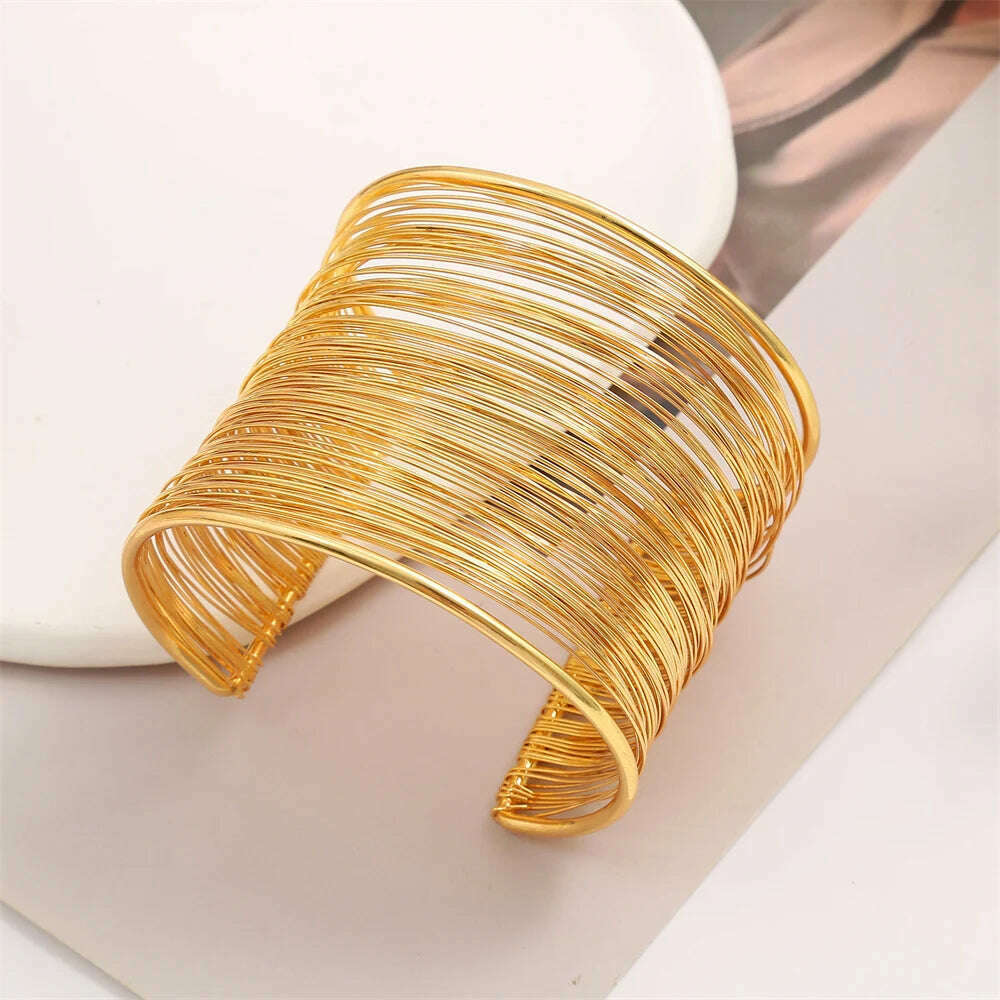 Vintage Hyperbolic Layered Gold Plated Wide Wire Bracelet Cuff Bangle for Women Exaggerated Wrist Wrap Bangle Hand Jewelry Gift - KIMLUD