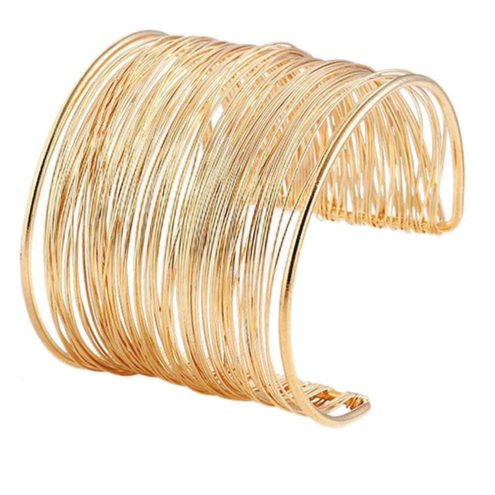 Vintage Hyperbolic Layered Gold Plated Wide Wire Bracelet Cuff Bangle for Women Exaggerated Wrist Wrap Bangle Hand Jewelry Gift - KIMLUD