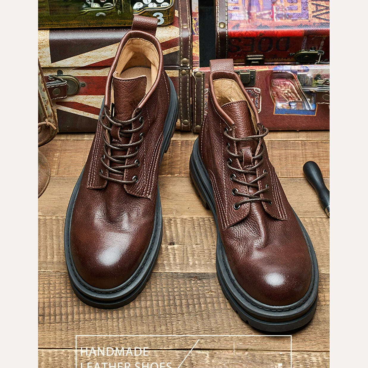 KIMLUD, Vintage Men's Genuine Leather Boots Luxury Brand Handmade 2023 Winter New Retro Designer Ankle Black Wedding Social Shoes Boots, KIMLUD Womens Clothes