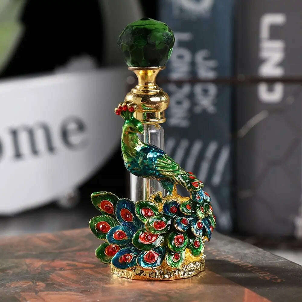KIMLUD, Vintage Metal Luxury Peacock Perfume Bottle Dubai Arab Style Essential Oils Dropper Bottle Container Middle East Wedding Decor, KIMLUD Womens Clothes