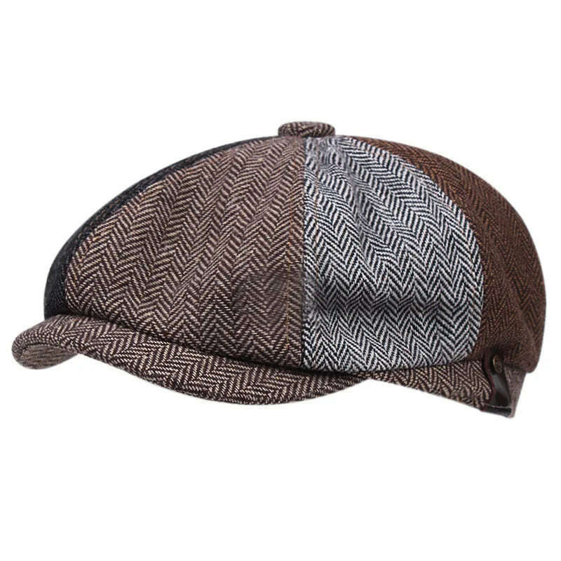 KIMLUD, Vintage Newsboy Caps Men Women Berets Hat Classic Plaid Stripe Beret Winter Cotton Flat Cap British Painter Hats Herringbone Hat, KIMLUD Womens Clothes