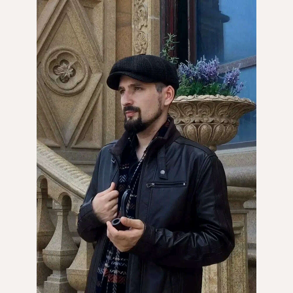 KIMLUD, Vintage Newsboy Caps Men Women Berets Hat Classic Plaid Stripe Beret Winter Cotton Flat Cap British Painter Hats Herringbone Hat, KIMLUD Womens Clothes