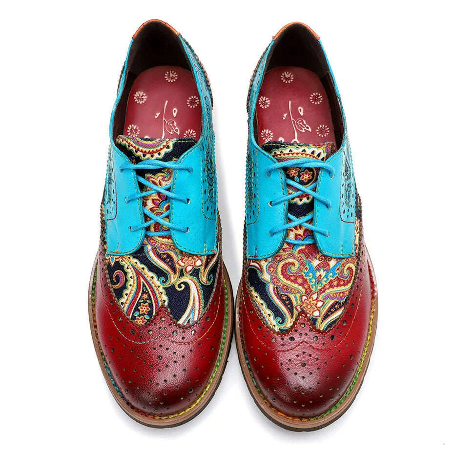 KIMLUD, Vintage Oxford Shoes For Women Genuine Leather Flat Heel Shoes Woman British Lace Up Brogues Flats Shoes Retro Chaussures Femme, KIMLUD Womens Clothes