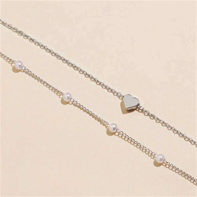 Vintage Pearl Choker Necklaces for Women Fashion Double layer Chain Small Love Heart Pendant Necklace Jewelry Gift Wholesale - KIMLUD