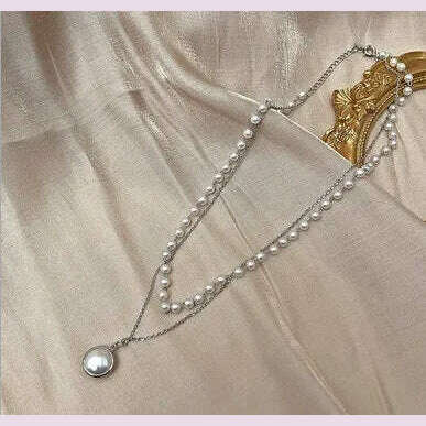 Vintage Pearl Choker Necklaces for Women Fashion Double layer Chain Small Love Heart Pendant Necklace Jewelry Gift Wholesale - KIMLUD