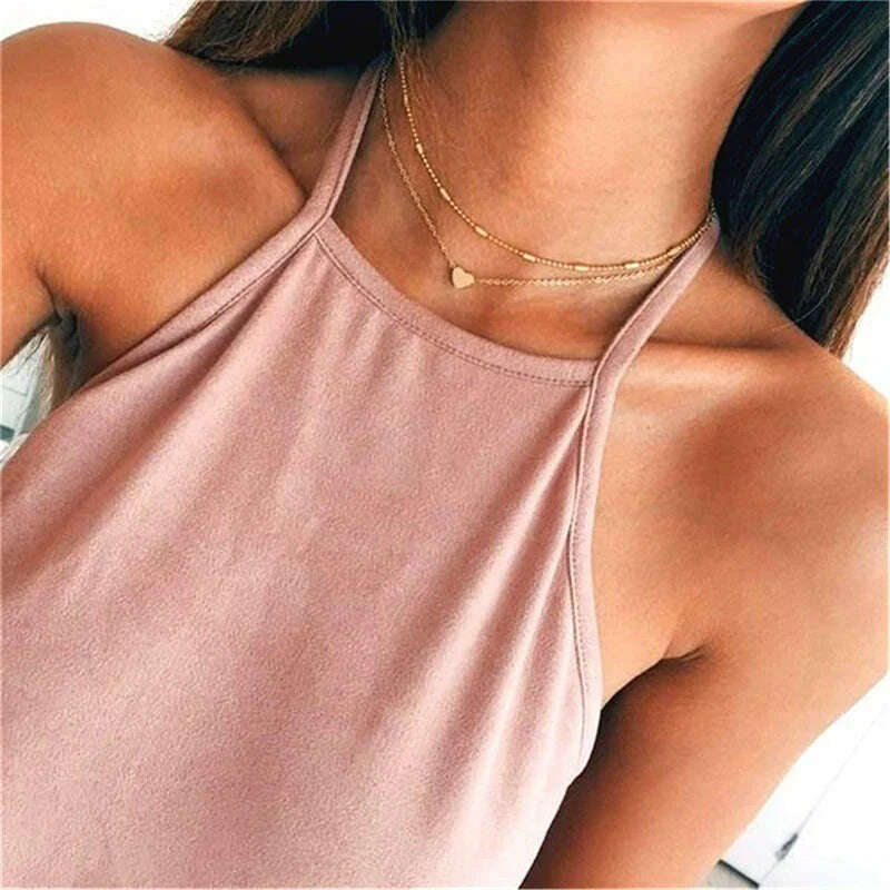 Vintage Pearl Choker Necklaces for Women Fashion Double layer Chain Small Love Heart Pendant Necklace Jewelry Gift Wholesale - KIMLUD