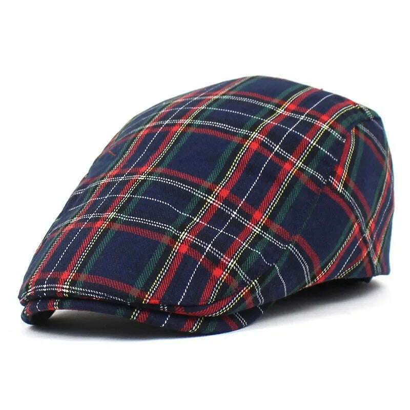KIMLUD, Vintage Plaid Beret Caps British Men Women Adjustable Outdoor Riding Caps Cotton Hats Berets Top Hat Winter Autumn Windproof, 10, KIMLUD APPAREL - Womens Clothes