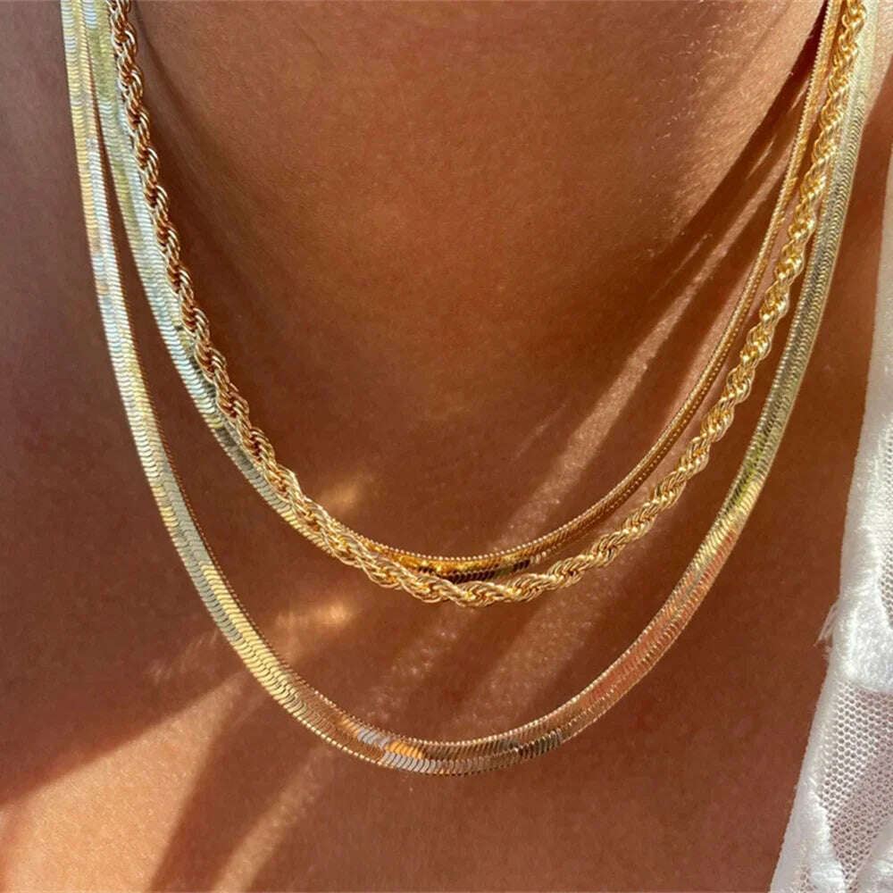 KIMLUD, Vintage Punk Gold-plate Thick Chain Head Portrait Coin Pendant Necklace For Women Fashion Multilevel Geometric Hip Hop Jewelry, NES-0820-16, KIMLUD Womens Clothes