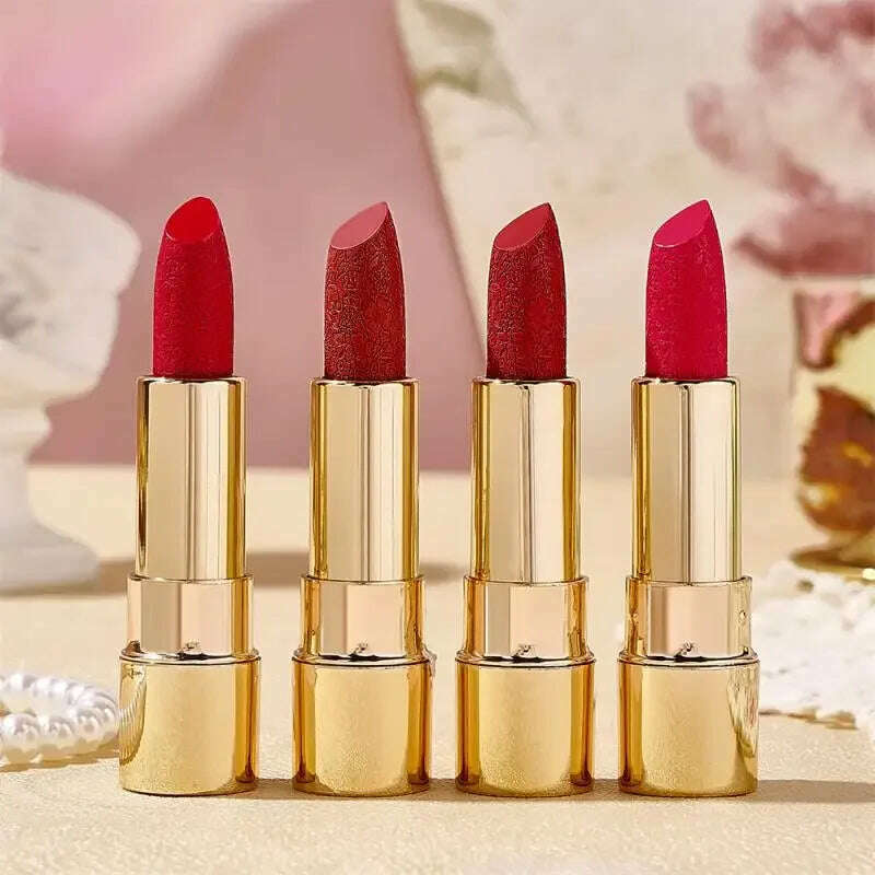 KIMLUD, Vintage Relief Matte Lipstick Long-lasting Non Stick Cup Nude Lip Beauty Makeup Smooth Waterproof Lipstick Gift  Lipstick, KIMLUD Womens Clothes