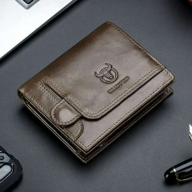 KIMLUD, Vintage RFID Men's Wallet Cowskin Genuine Leather Short Wallets Male Cowhide Zipper Coin Pocket Man Purse with Card Holder, Coffee, KIMLUD APPAREL - Womens Clothes
