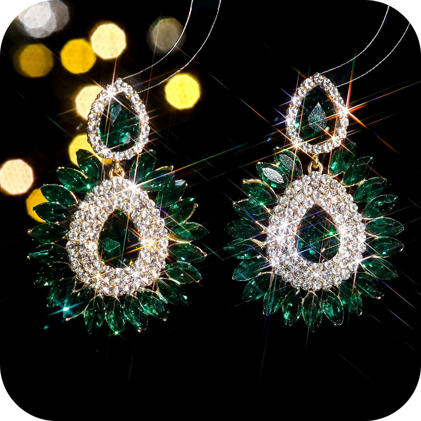KIMLUD, Vintage Rhinestone sunflower Statement Earrings Retro Big Cluster Crystal Drop Dangle Earrings for Women Girls, STE037GL-G, KIMLUD APPAREL - Womens Clothes