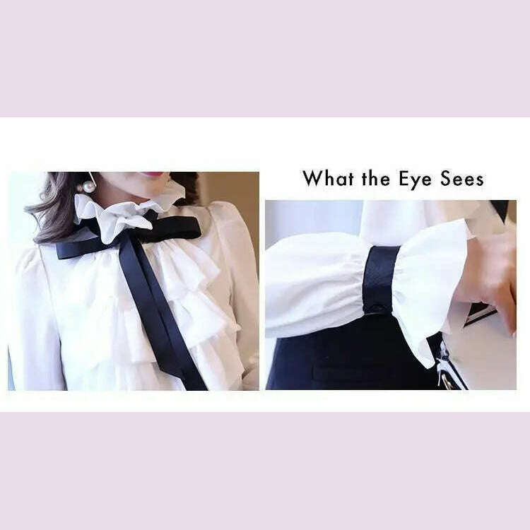Vintage Ruffled Chiffon Blouse Women's Long Sleeve White Shirt Top for Eye Catching Style - KIMLUD