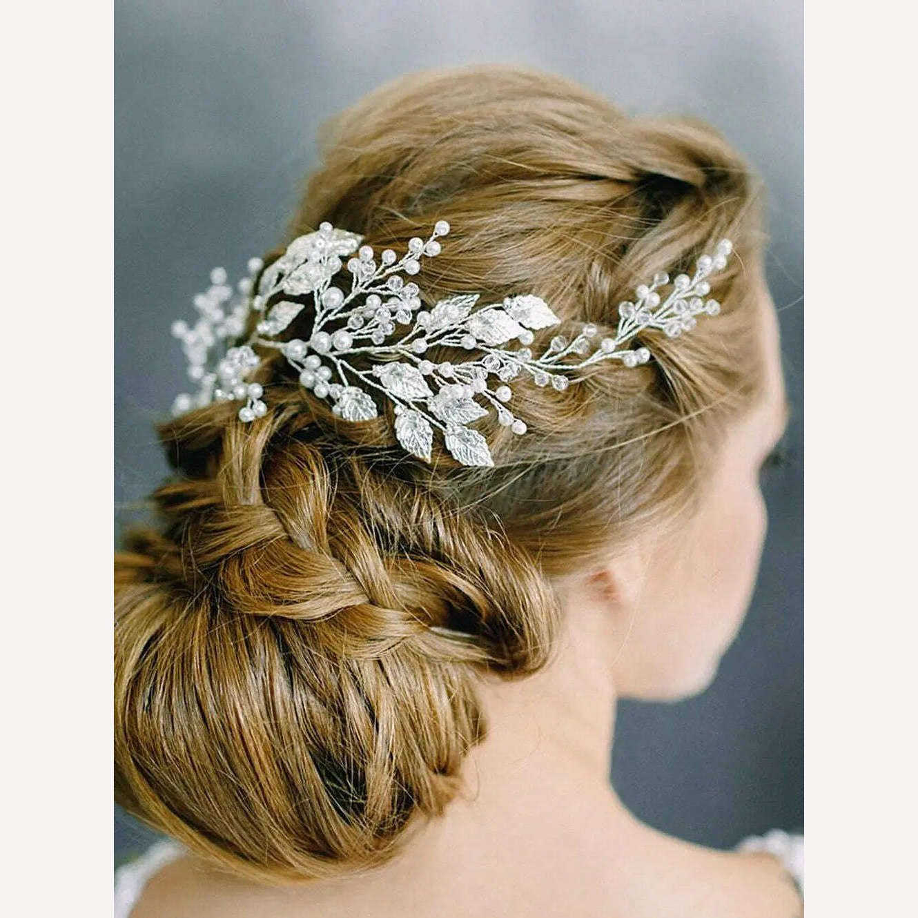 Vintage Silver Leaves Wedding Headbands Handmade Pearls Bridal Headwear Hair Decoration for Party Hair Jewelry - KIMLUD