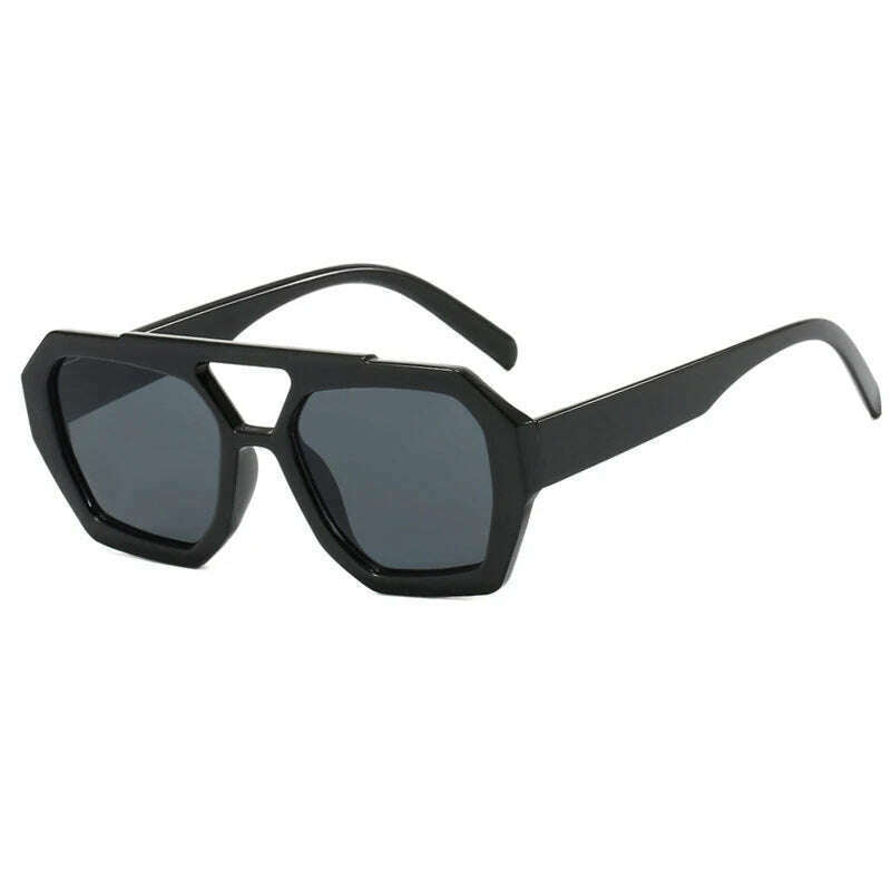 Vintage Square Sunglasses for Women Men Thick Frame Double Bridges Eyewear Female Fashion Chic Polygon Sun Glasses Leopard Blue - KIMLUD