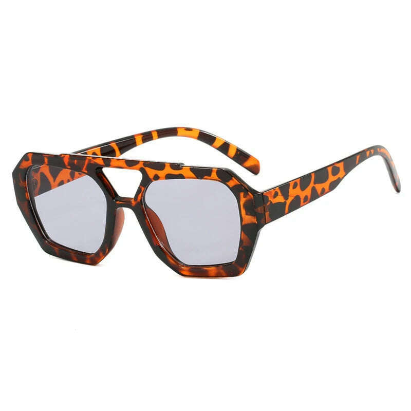 Vintage Square Sunglasses for Women Men Thick Frame Double Bridges Eyewear Female Fashion Chic Polygon Sun Glasses Leopard Blue - KIMLUD
