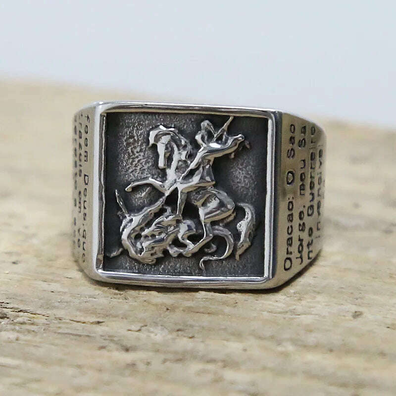 Vintage Stainless Steel Paladin Signet Ring Men's Roman Soldier Knight Punk Biker Rings For Men Fashion Jewelry Gift - KIMLUD