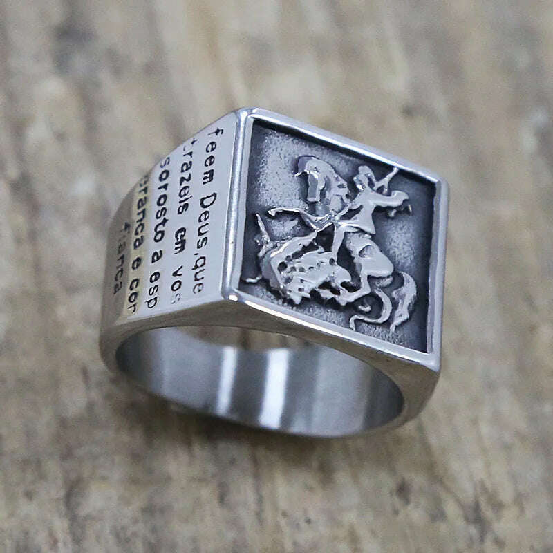 Vintage Stainless Steel Paladin Signet Ring Men's Roman Soldier Knight Punk Biker Rings For Men Fashion Jewelry Gift - KIMLUD