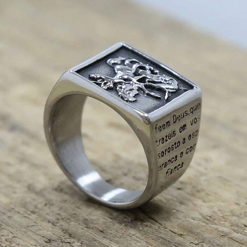 Vintage Stainless Steel Paladin Signet Ring Men's Roman Soldier Knight Punk Biker Rings For Men Fashion Jewelry Gift - KIMLUD