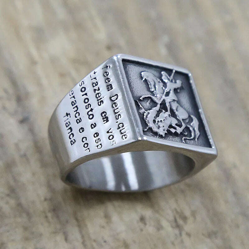 Vintage Stainless Steel Paladin Signet Ring Men's Roman Soldier Knight Punk Biker Rings For Men Fashion Jewelry Gift - KIMLUD