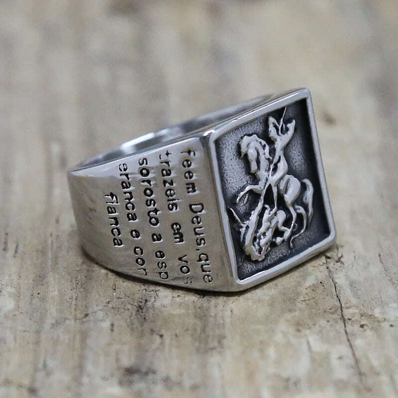 Vintage Stainless Steel Paladin Signet Ring Men's Roman Soldier Knight Punk Biker Rings For Men Fashion Jewelry Gift - KIMLUD
