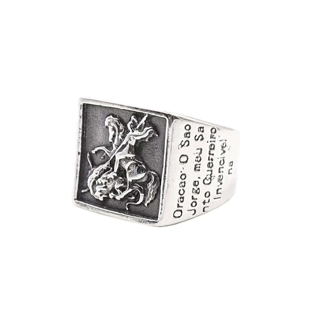 KIMLUD, Vintage Stainless Steel Saint Michael Protective Ring Mens Punk Roman Paladin Badge Biker Ring Jewelry Free Shipping, KIMLUD Womens ClothesKIMLUD, Vintage Stainless Steel Saint Michael Protective Ring Mens Punk Roman Paladin Badge Biker Ring Jewelry Free Shipping, Steel Color / CHINA / 7, KIMLUD APPAREL - Womens Clothes