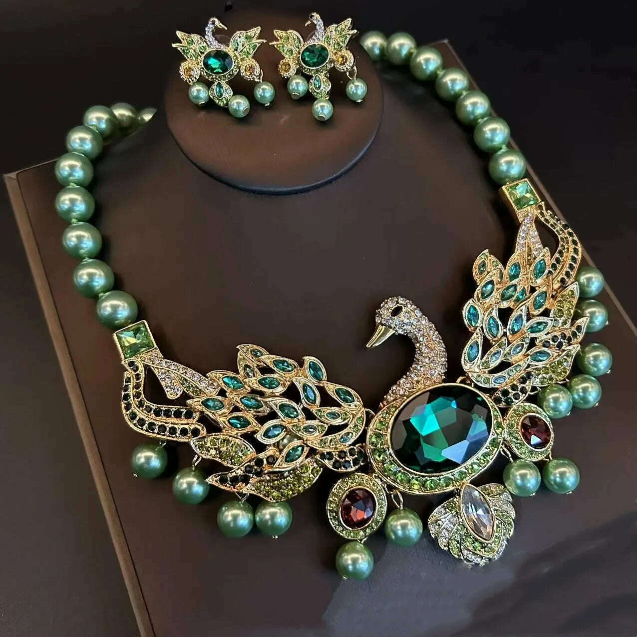 KIMLUD, vintage steed animal glass ruby earrings necklace high-end set, KIMLUD Womens ClothesKIMLUD, vintage steed animal glass ruby earrings necklace high-end set, green set, KIMLUD APPAREL - Womens Clothes