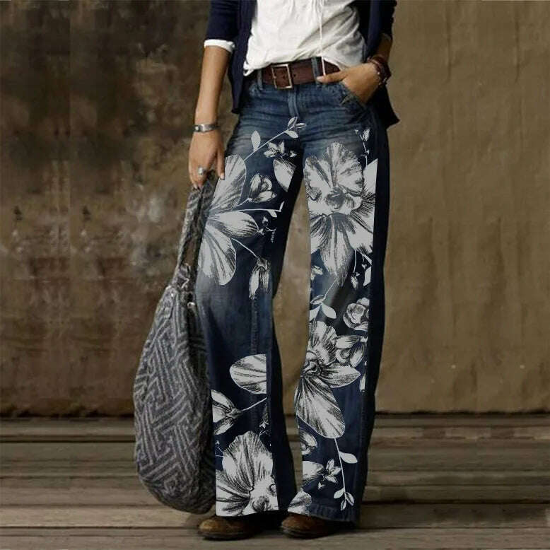 KIMLUD, Vintage Style Jeans Women Loose Wide Leg Trousers Fashion Harajuku Streetwear Straight Denim Pants, Dark Blue-BH / S, KIMLUD APPAREL - Womens Clothes