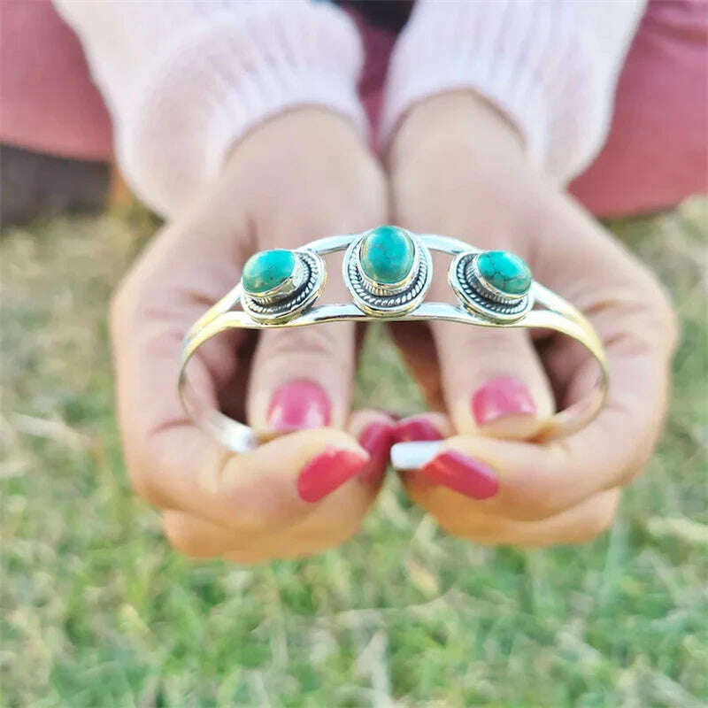 Vintage Style Natural Stone Bracelet Boho Women Feather Open Bracelet Featured Simple Fashion Holiday Party Gift Accessories - KIMLUD