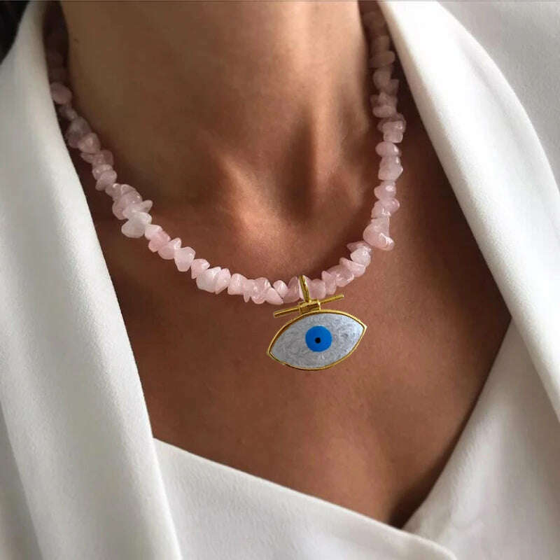 KIMLUD, Vintage Style New Advanced Design Colorful Soft Clay Necklace Evil Eye Pendant Neckchain for Womens Party Daily Jewelry, KIMLUD Womens Clothes