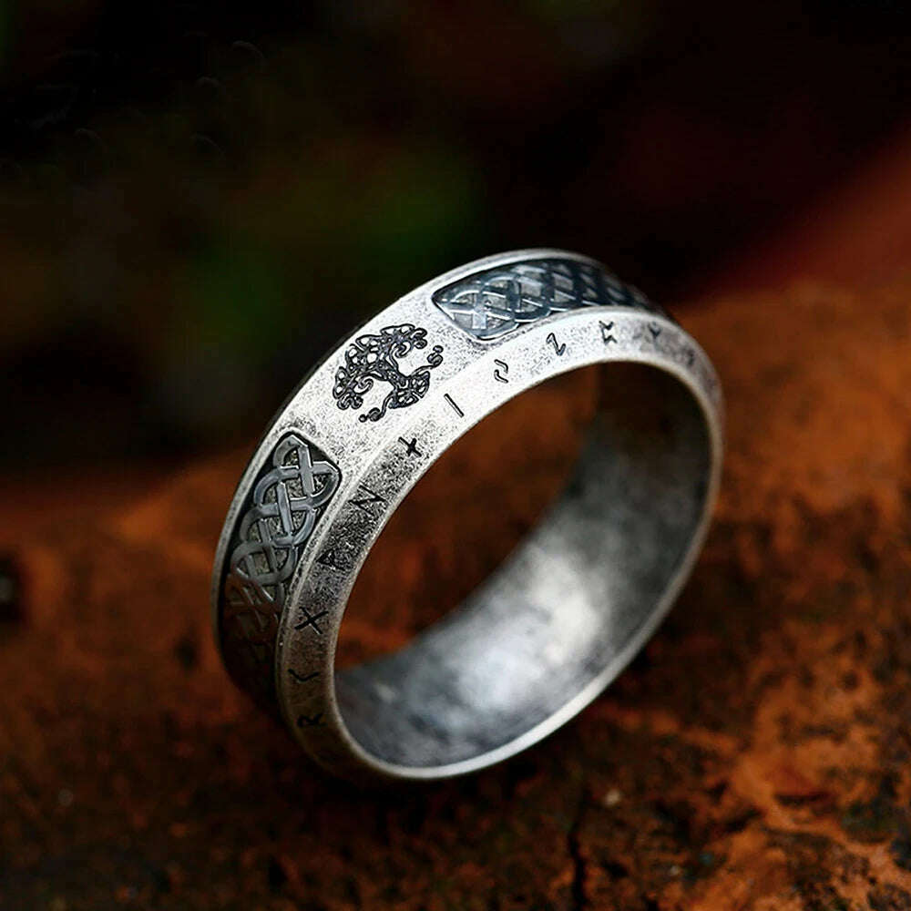 Vintage Viking Stainless Steel Tree Of Life Ring For Men Fashion Nordic Celtic Knot Ring Amulet Jewelry Gifts Dropshipping - KIMLUD