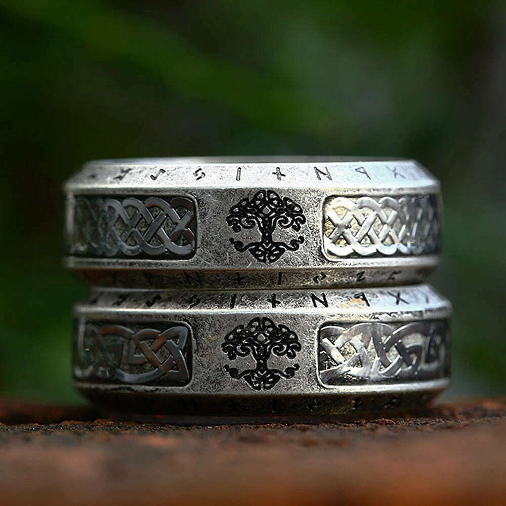 Vintage Viking Stainless Steel Tree Of Life Ring For Men Fashion Nordic Celtic Knot Ring Amulet Jewelry Gifts Dropshipping - KIMLUD