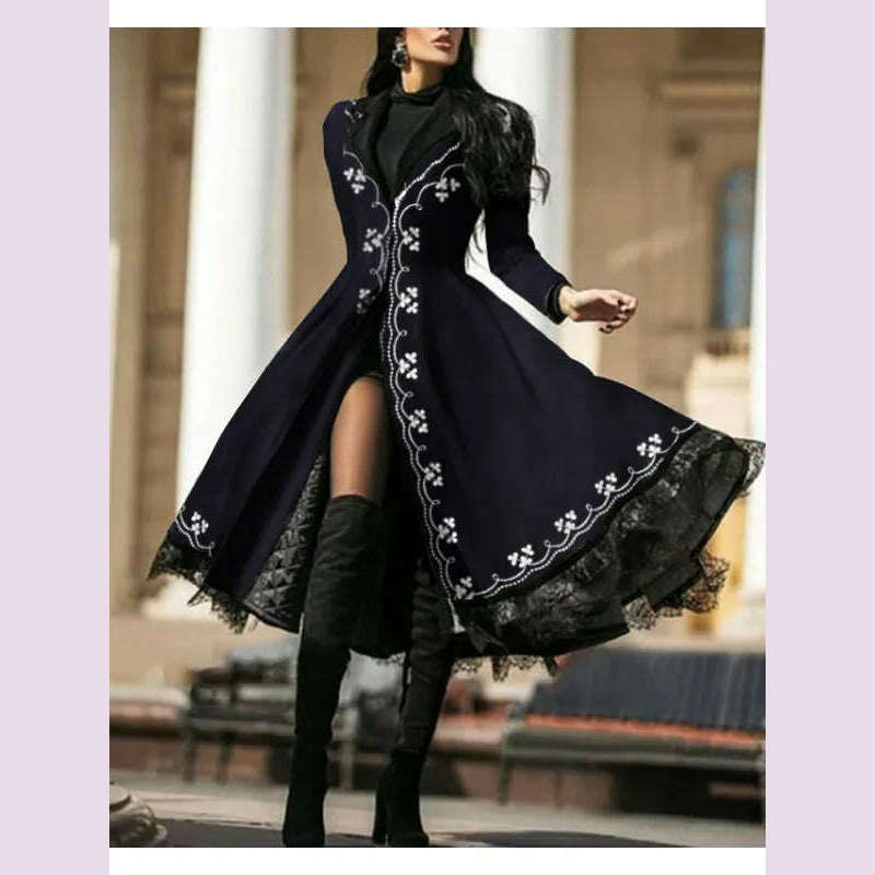 KIMLUD, Vintage Women's Dresses Fall Winter Lace Seamed Floral Print Dress Vintage Bodysuit Dress Mid-Century Elegant Dress, KIMLUD Womens Clothes