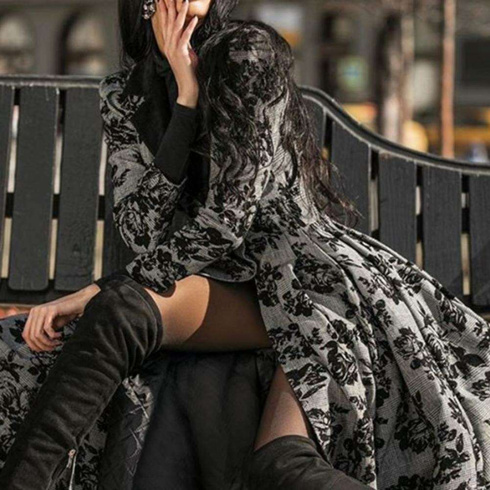 KIMLUD, Vintage Women's Dresses Fall Winter Lace Seamed Floral Print Dress Vintage Bodysuit Midi Dress Mid-Century Elegant Dress, KIMLUD Womens Clothes