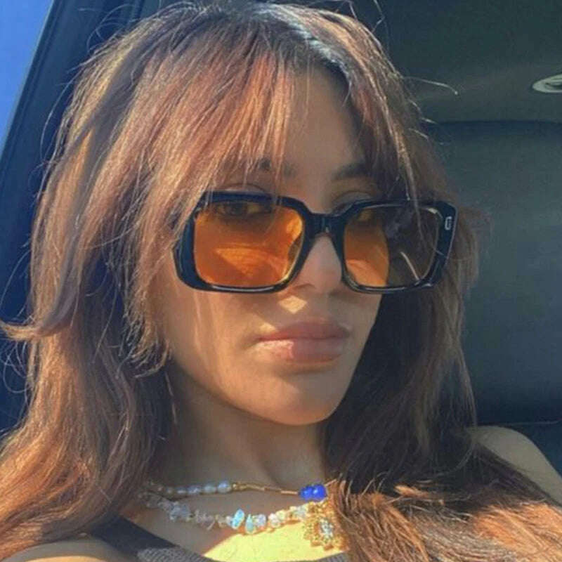 KIMLUD, Vintage Yellow Rectangle Sunglasses Women Fashion Design Rivet Sun Glasses For Ladies Classic Square Shades Eyewear UV400, KIMLUD Womens Clothes